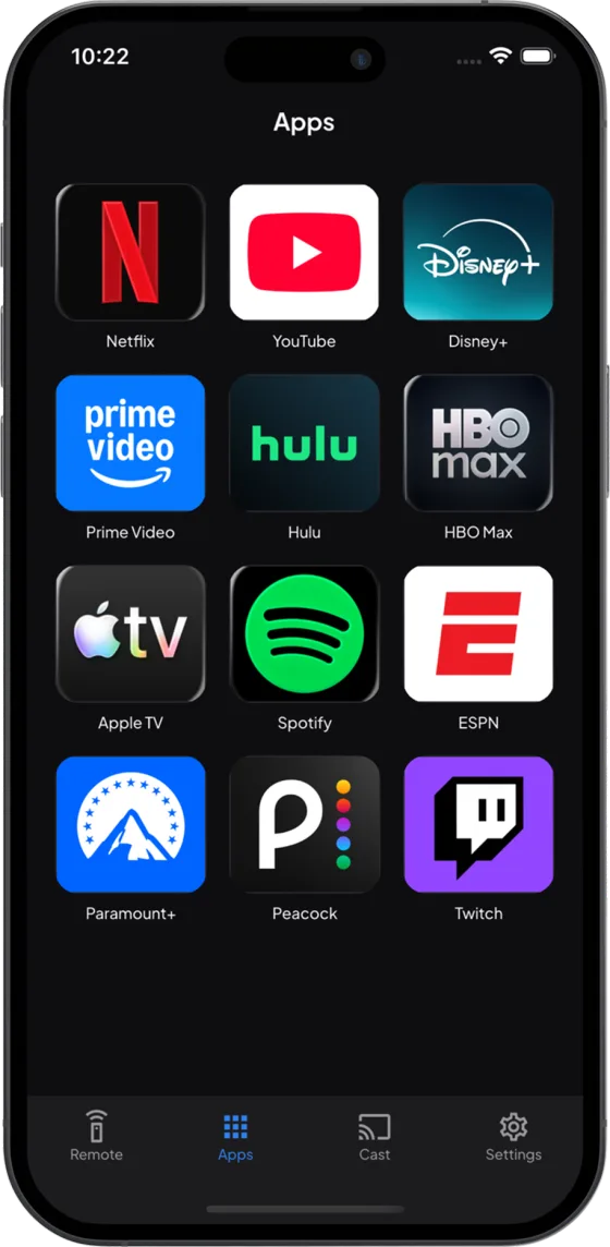 NoRemote app launcher with streaming apps installed on the TV